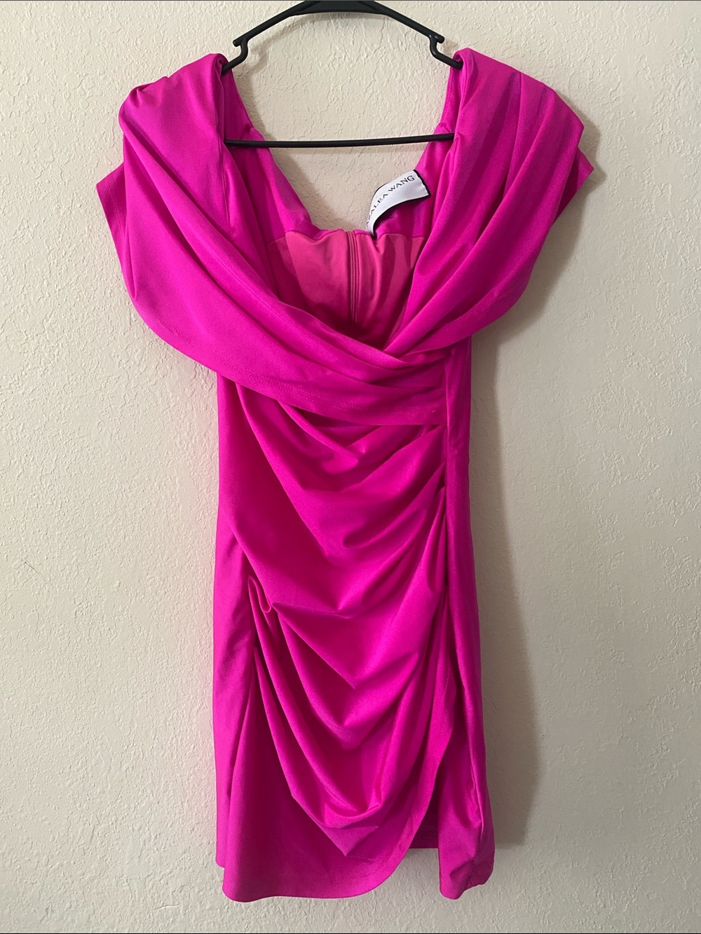 Azalea Wang Fuchsia Pink Barbiecore Glam TayTay Draped Cowl Mini Dress - Picture 2 of 13